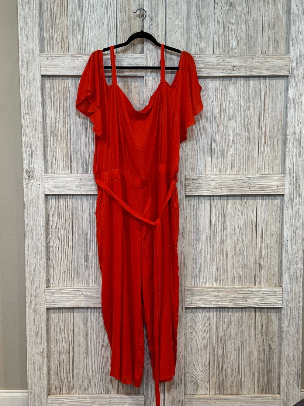 City Chic Red/Orange Off-Shoulder Jumpsuit/Romper with Waist Tie Sz 20
